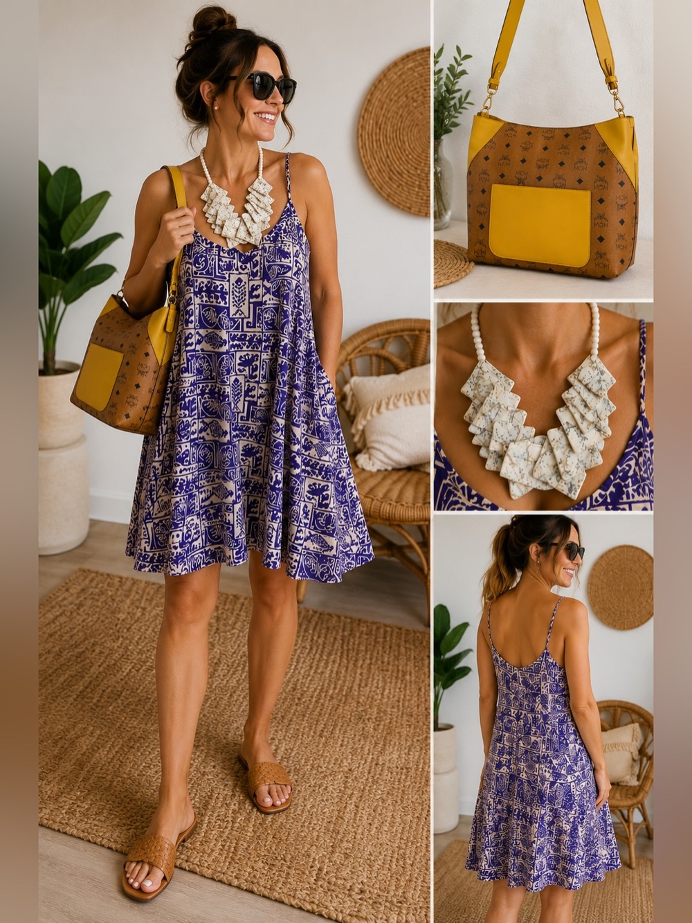 MCM Klara Hobo + Vintage Rum Reggae Dress + Karla Jordan Statement Necklace Bund